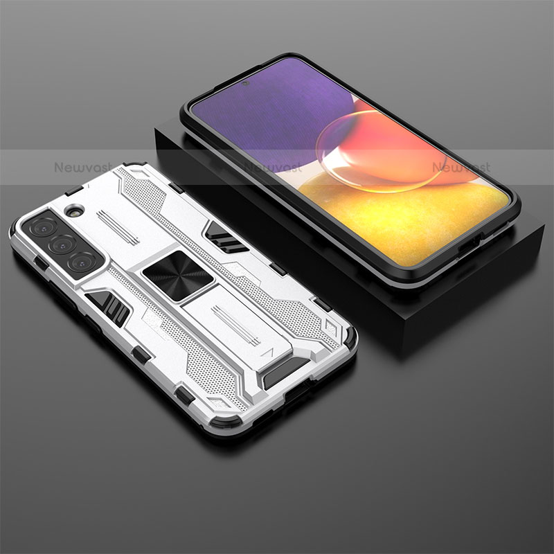 Silicone Matte Finish and Plastic Back Cover Case with Magnetic Stand A01 for Samsung Galaxy S21 FE 5G