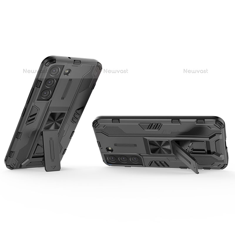 Silicone Matte Finish and Plastic Back Cover Case with Magnetic Stand A01 for Samsung Galaxy S22 5G