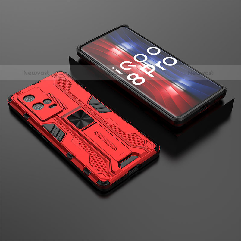 Silicone Matte Finish and Plastic Back Cover Case with Magnetic Stand A01 for Vivo iQOO 8 Pro 5G Red