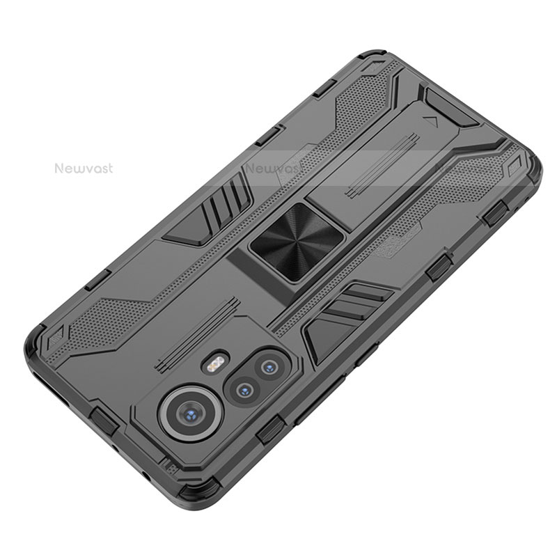 Silicone Matte Finish and Plastic Back Cover Case with Magnetic Stand A01 for Xiaomi Mi 12 Pro 5G