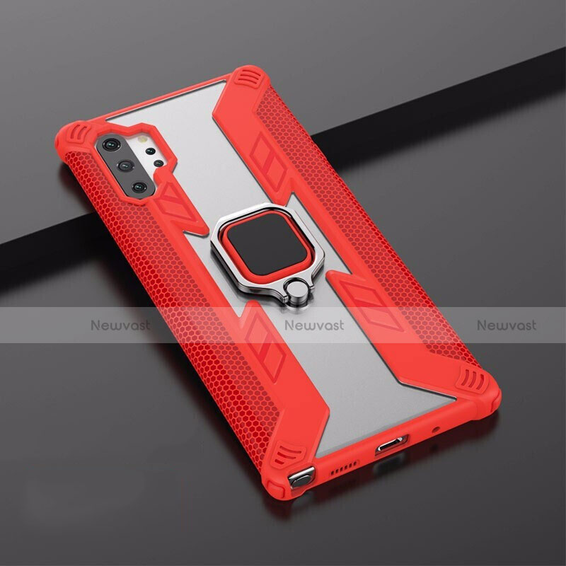 Silicone Matte Finish and Plastic Back Cover Case with Magnetic Stand A02 for Samsung Galaxy Note 10 Plus Red