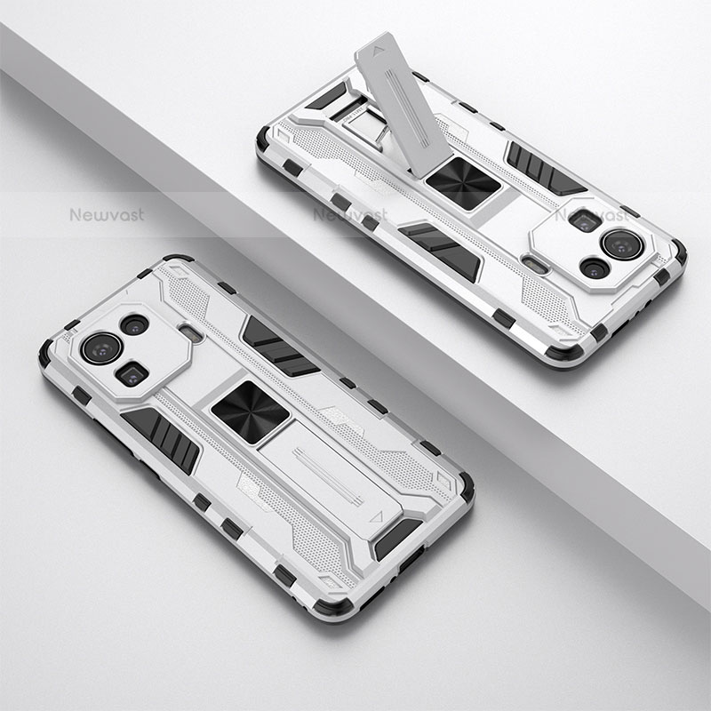 Silicone Matte Finish and Plastic Back Cover Case with Magnetic Stand A02 for Xiaomi Mi 11 Pro 5G White