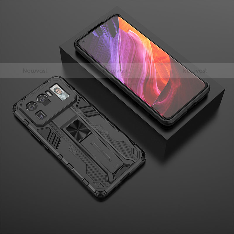 Silicone Matte Finish and Plastic Back Cover Case with Magnetic Stand A02 for Xiaomi Mi 11 Ultra 5G Black