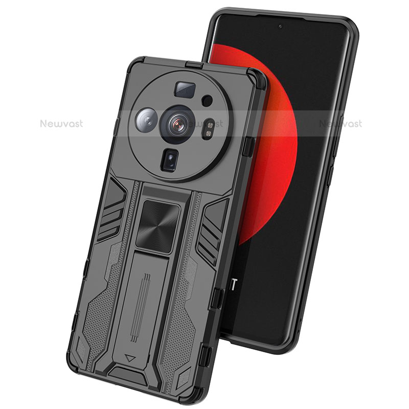 Silicone Matte Finish and Plastic Back Cover Case with Magnetic Stand A02 for Xiaomi Mi 12 Ultra 5G