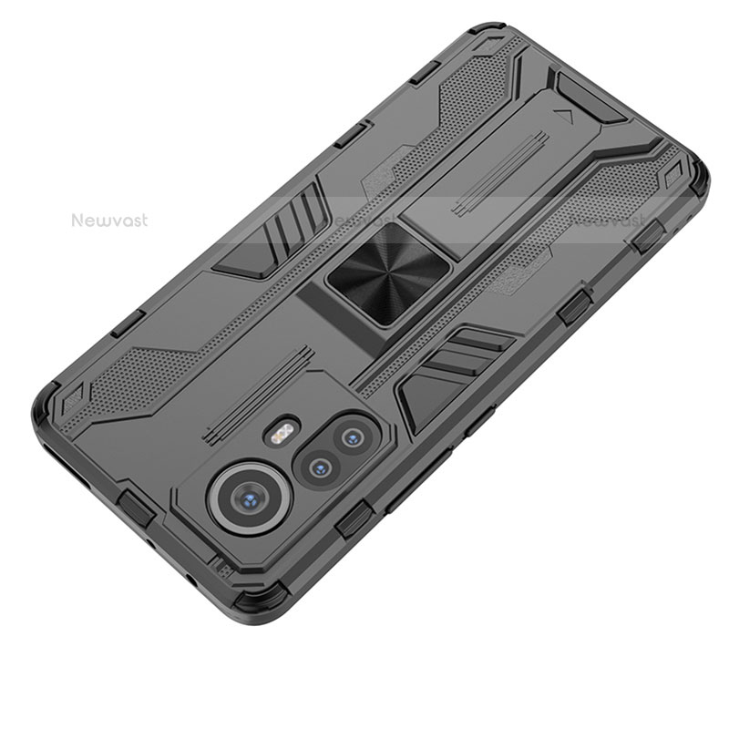 Silicone Matte Finish and Plastic Back Cover Case with Magnetic Stand A02 for Xiaomi Mi 12X 5G