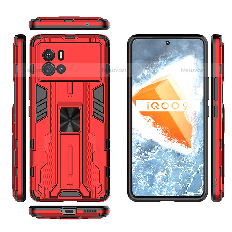 Silicone Matte Finish and Plastic Back Cover Case with Magnetic Stand A03 for Vivo iQOO 9 Pro 5G Red