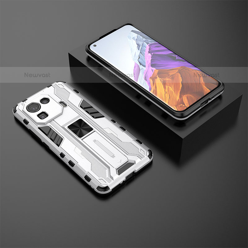 Silicone Matte Finish and Plastic Back Cover Case with Magnetic Stand A03 for Xiaomi Mi 11 Pro 5G White