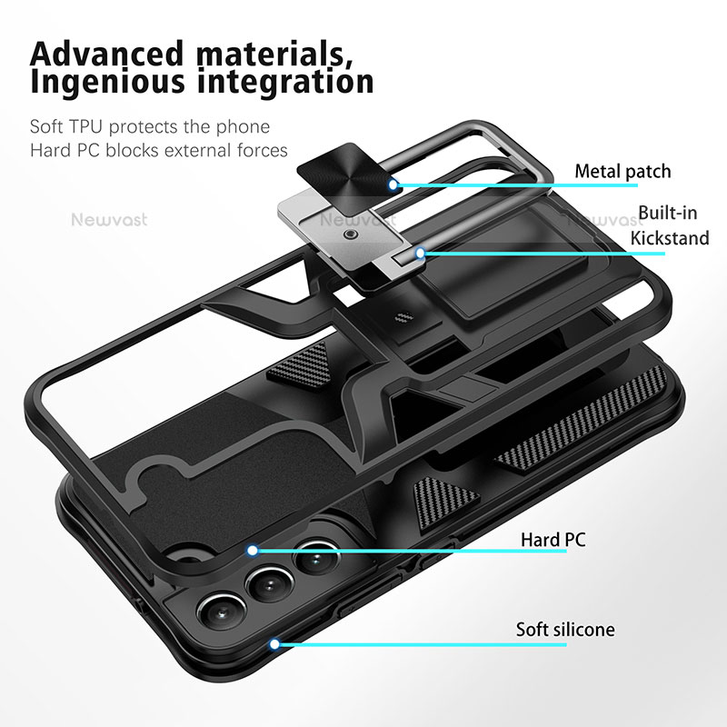 Silicone Matte Finish and Plastic Back Cover Case with Magnetic Stand A05 for Samsung Galaxy S21 5G