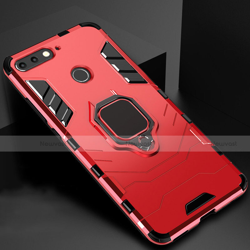 Silicone Matte Finish and Plastic Back Cover Case with Magnetic Stand for Huawei Enjoy 8e Red