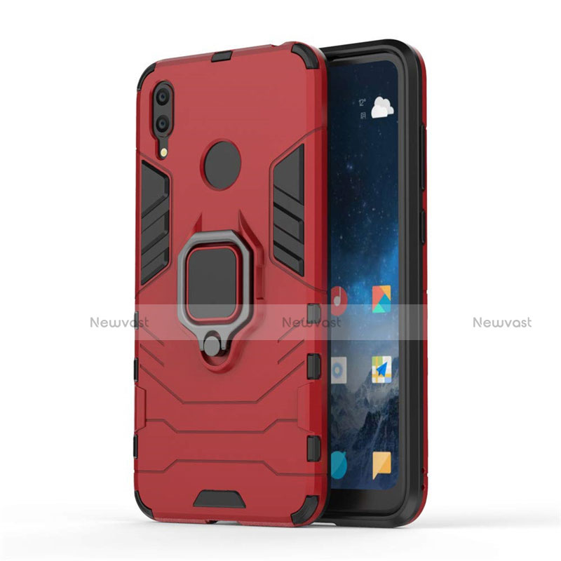 Silicone Matte Finish and Plastic Back Cover Case with Magnetic Stand for Huawei Enjoy 9 Red