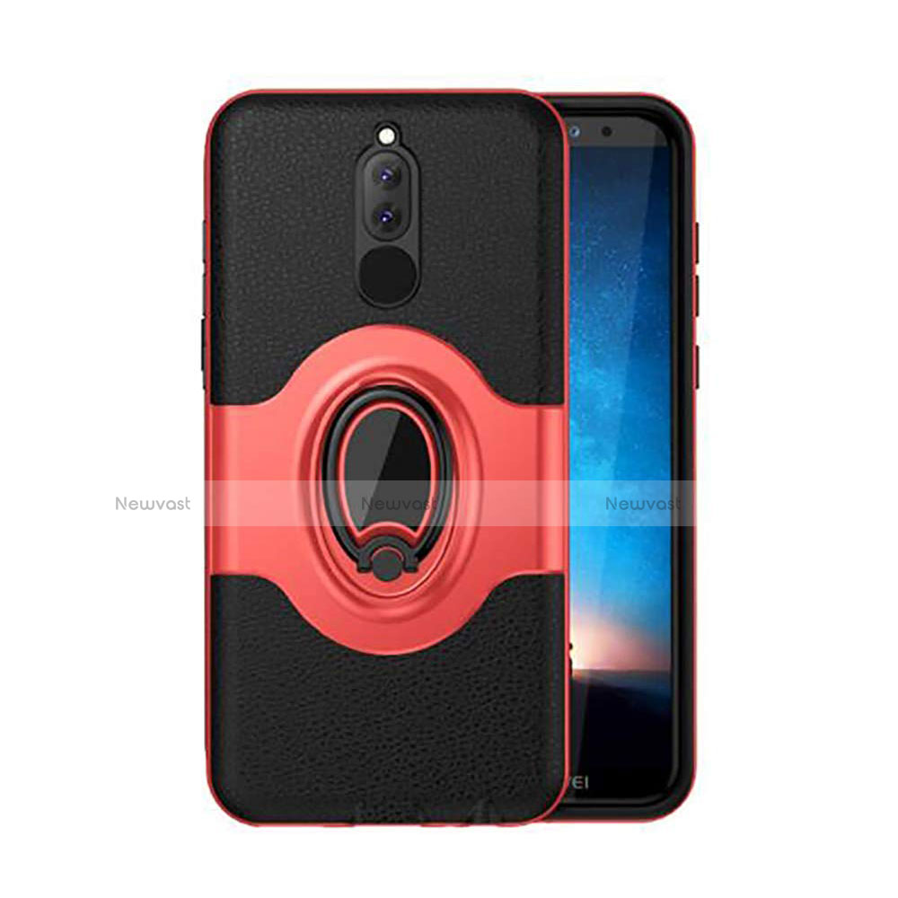 Silicone Matte Finish and Plastic Back Cover Case with Magnetic Stand for Huawei G10 Red