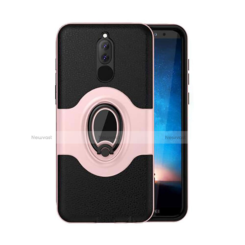 Silicone Matte Finish and Plastic Back Cover Case with Magnetic Stand for Huawei G10 Rose Gold