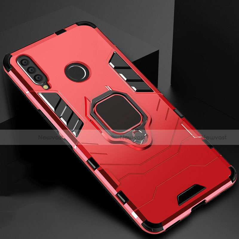 Silicone Matte Finish and Plastic Back Cover Case with Magnetic Stand for Huawei Honor 10i Red