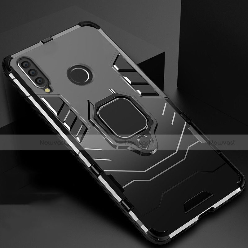 Silicone Matte Finish and Plastic Back Cover Case with Magnetic Stand for Huawei Honor 20 Lite Black