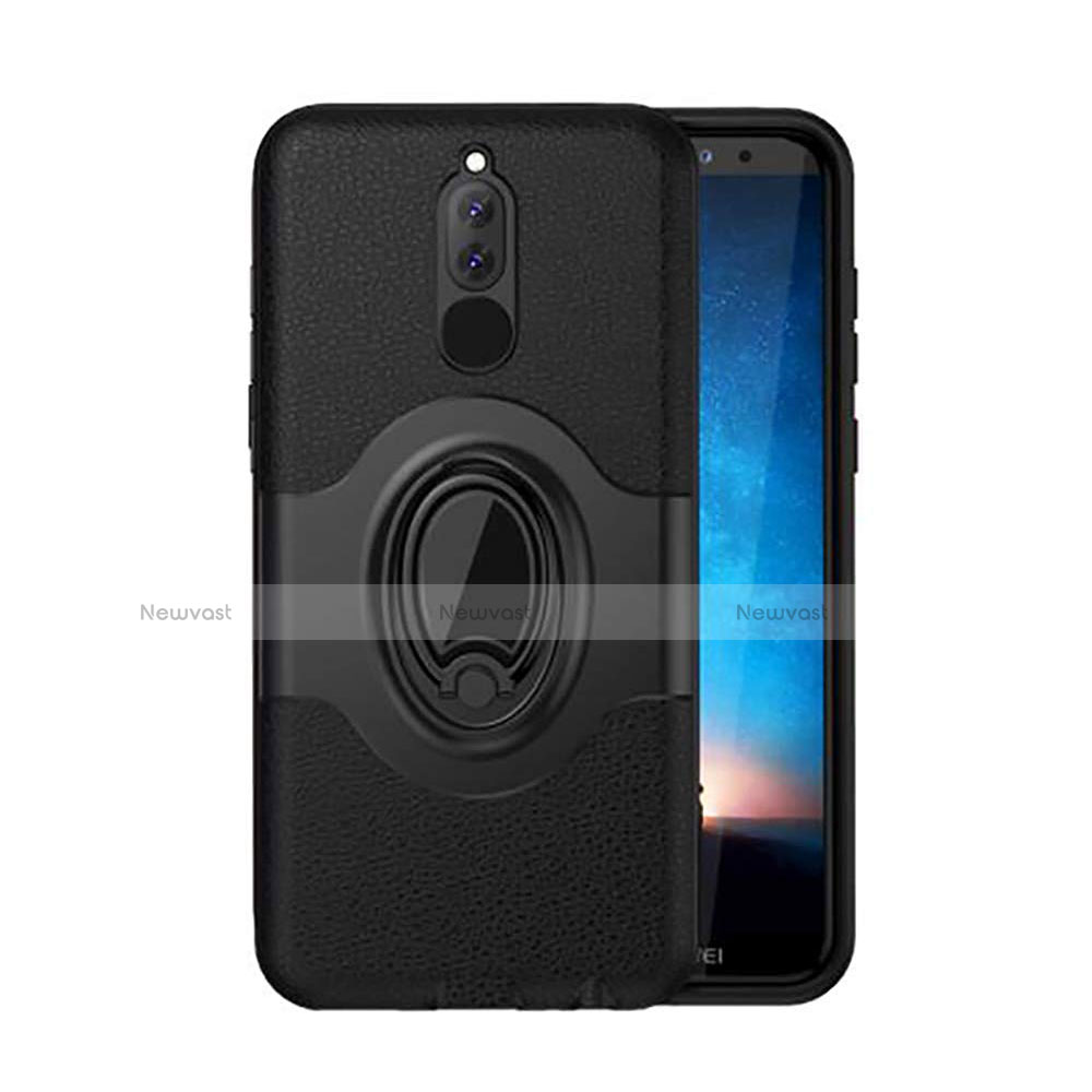 Silicone Matte Finish and Plastic Back Cover Case with Magnetic Stand for Huawei Mate 10 Lite Black