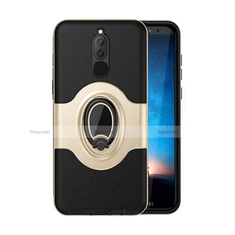 Silicone Matte Finish and Plastic Back Cover Case with Magnetic Stand for Huawei Mate 10 Lite Gold