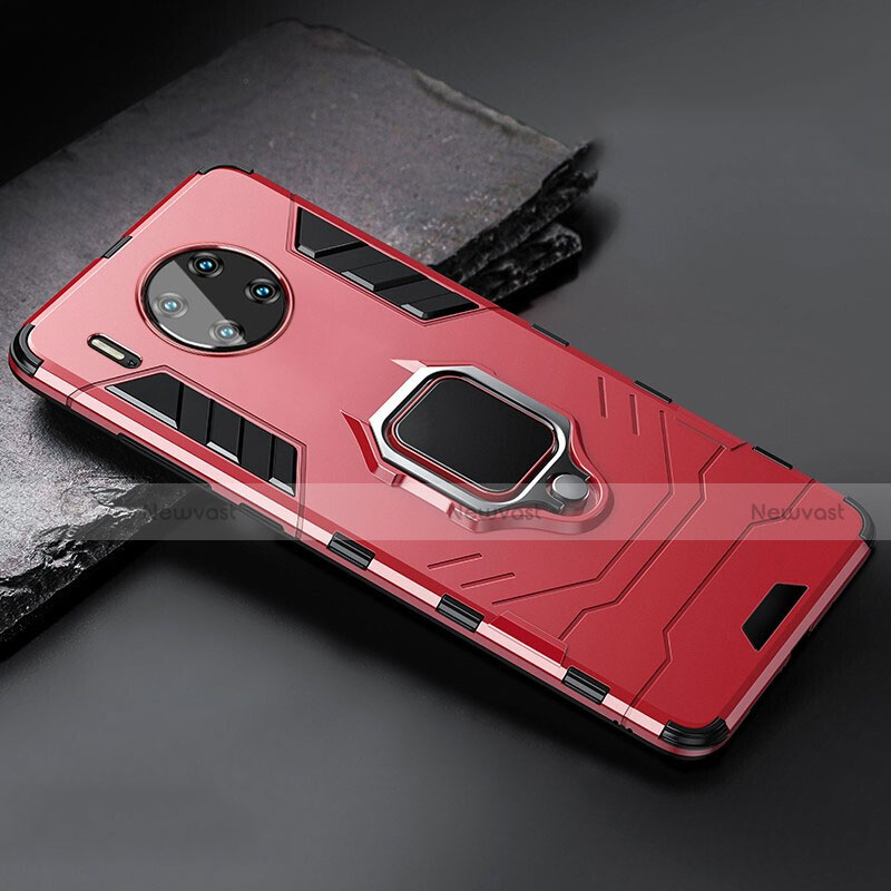 Silicone Matte Finish and Plastic Back Cover Case with Magnetic Stand for Huawei Mate 30 5G Red