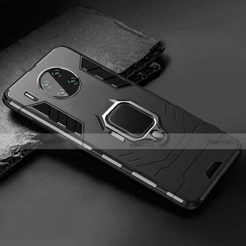 Silicone Matte Finish and Plastic Back Cover Case with Magnetic Stand for Huawei Mate 30 Pro 5G Black