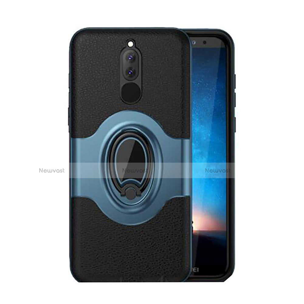 Silicone Matte Finish and Plastic Back Cover Case with Magnetic Stand for Huawei Nova 2i Blue