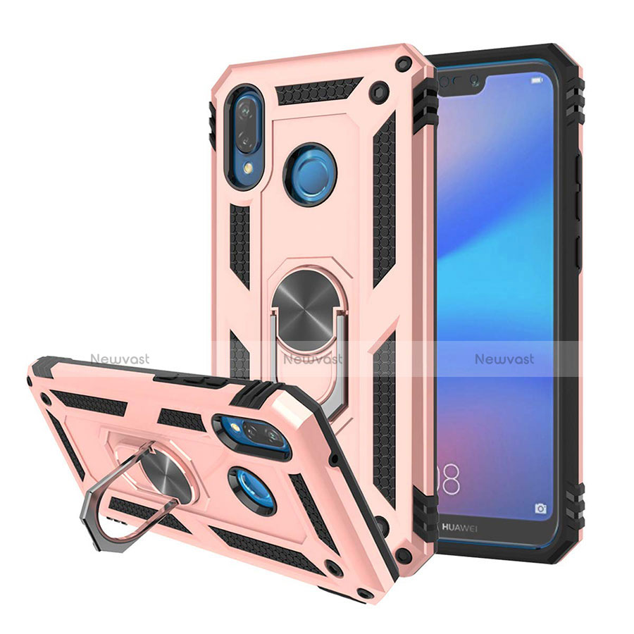 Silicone Matte Finish and Plastic Back Cover Case with Magnetic Stand for Huawei Nova 3e Rose Gold