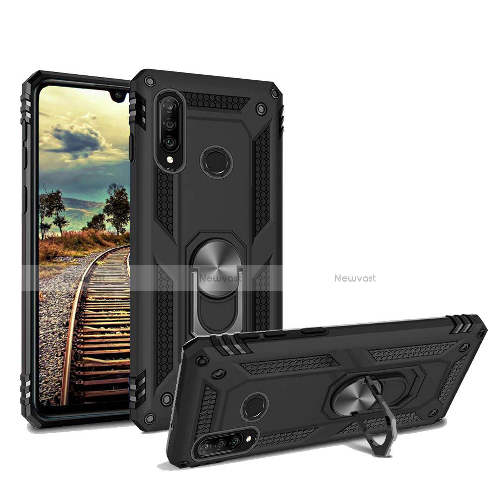 Silicone Matte Finish and Plastic Back Cover Case with Magnetic Stand for Huawei Nova 4e Black