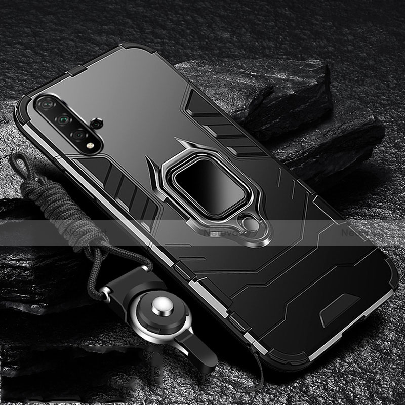 Silicone Matte Finish and Plastic Back Cover Case with Magnetic Stand for Huawei Nova 5 Pro Black