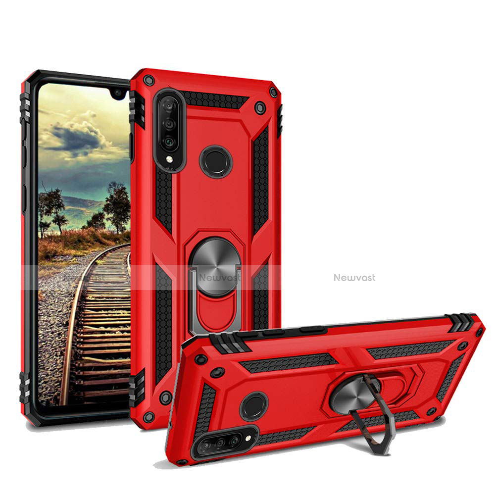 Silicone Matte Finish and Plastic Back Cover Case with Magnetic Stand for Huawei P30 Lite XL