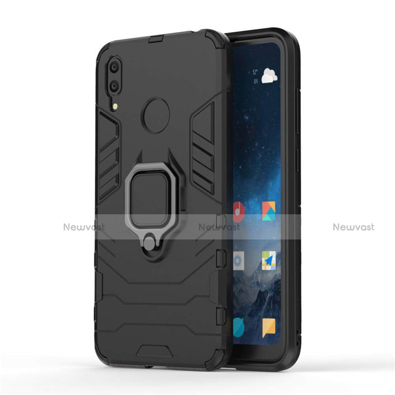 Silicone Matte Finish and Plastic Back Cover Case with Magnetic Stand for Huawei Y7 (2019) Black