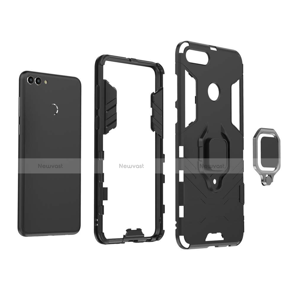 Silicone Matte Finish and Plastic Back Cover Case with Magnetic Stand for Huawei Y9 (2018)