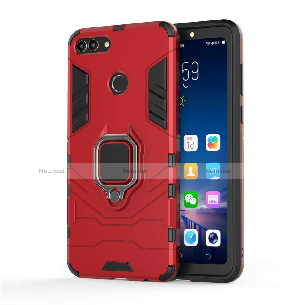 Silicone Matte Finish and Plastic Back Cover Case with Magnetic Stand for Huawei Y9 (2018)