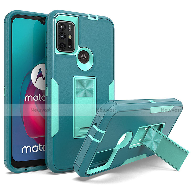 Silicone Matte Finish and Plastic Back Cover Case with Magnetic Stand for Motorola Moto G30