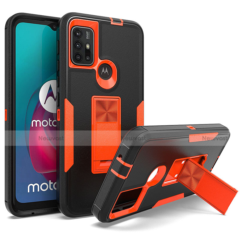 Silicone Matte Finish and Plastic Back Cover Case with Magnetic Stand for Motorola Moto G30