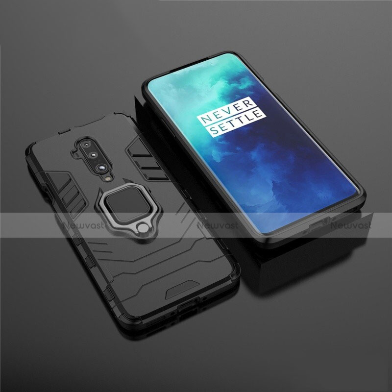 Silicone Matte Finish and Plastic Back Cover Case with Magnetic Stand for OnePlus 7T Pro