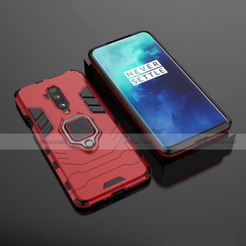 Silicone Matte Finish and Plastic Back Cover Case with Magnetic Stand for OnePlus 7T Pro 5G