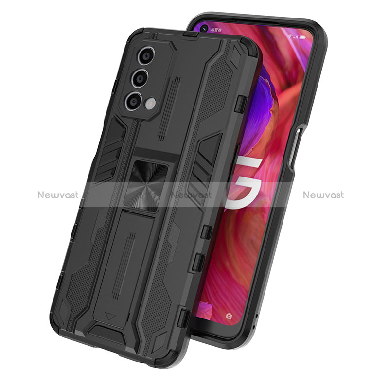 Silicone Matte Finish and Plastic Back Cover Case with Magnetic Stand for Oppo A74 5G