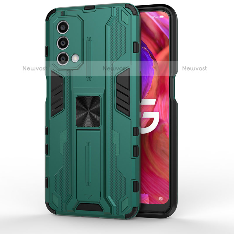 Silicone Matte Finish and Plastic Back Cover Case with Magnetic Stand for Oppo A93 5G Green