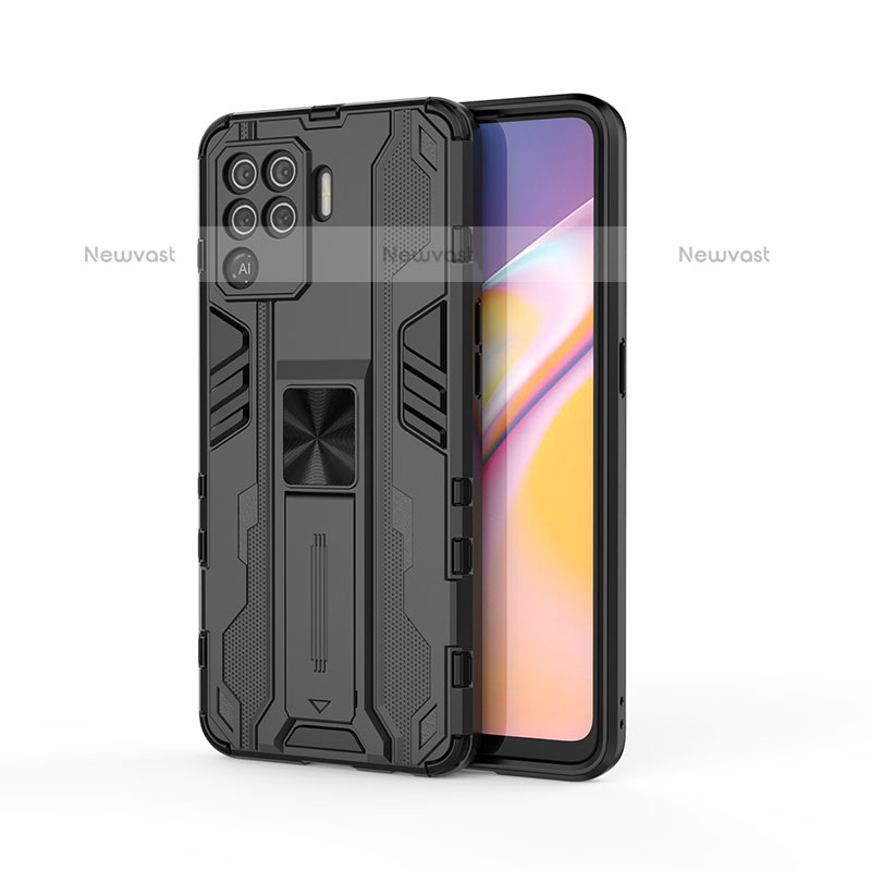 Silicone Matte Finish and Plastic Back Cover Case with Magnetic Stand for Oppo A94 4G