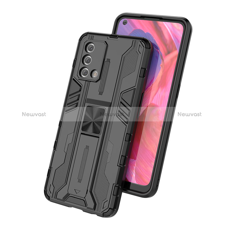 Silicone Matte Finish and Plastic Back Cover Case with Magnetic Stand for Oppo A95 4G