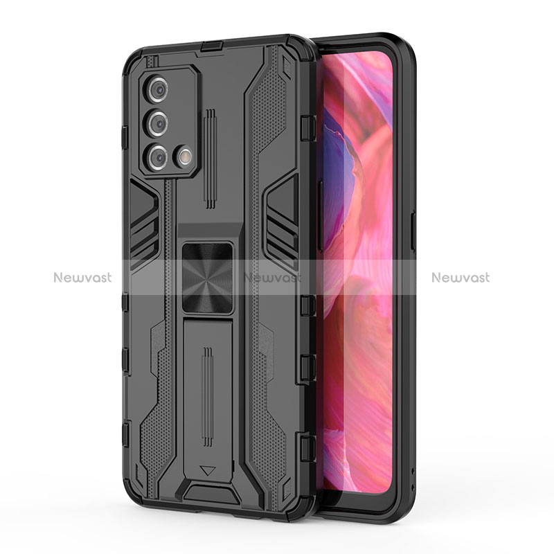 Silicone Matte Finish and Plastic Back Cover Case with Magnetic Stand for Oppo A95 4G