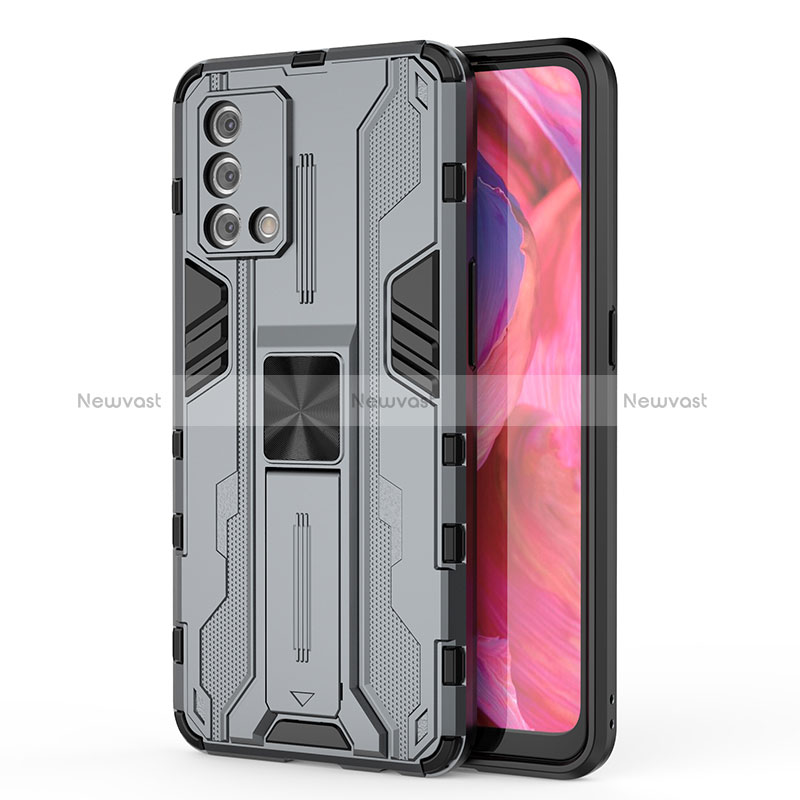 Silicone Matte Finish and Plastic Back Cover Case with Magnetic Stand for Oppo A95 4G Gray