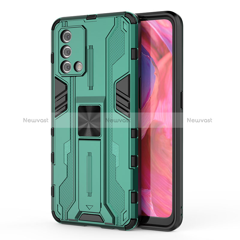 Silicone Matte Finish and Plastic Back Cover Case with Magnetic Stand for Oppo A95 4G Green