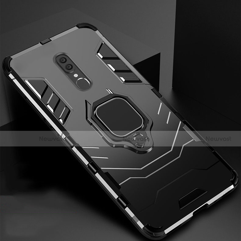 Silicone Matte Finish and Plastic Back Cover Case with Magnetic Stand for Oppo A9X Black