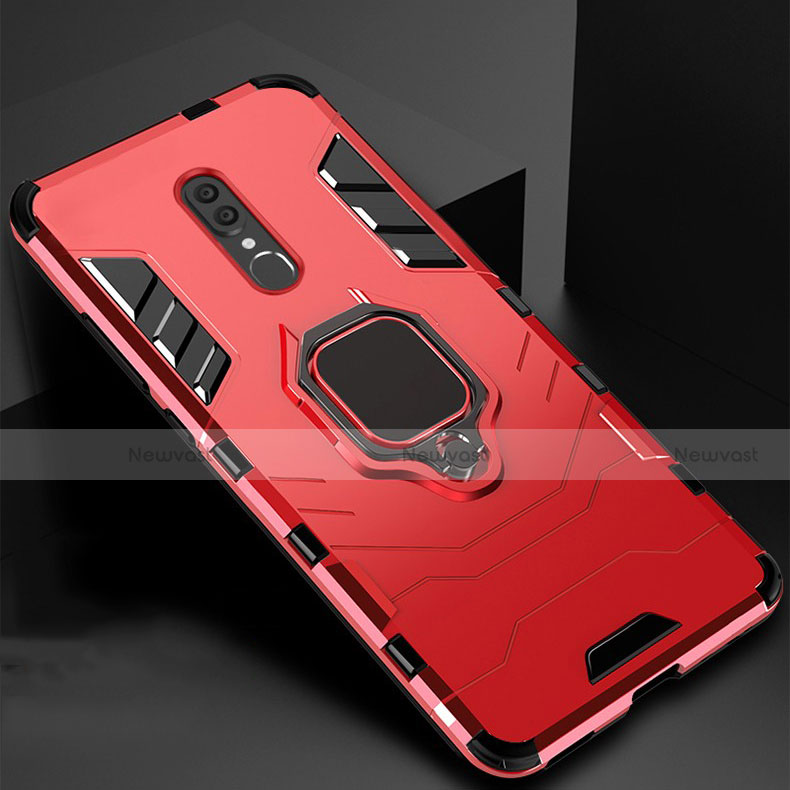 Silicone Matte Finish and Plastic Back Cover Case with Magnetic Stand for Oppo A9X Red