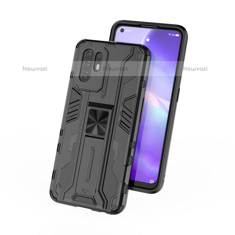 Silicone Matte Finish and Plastic Back Cover Case with Magnetic Stand for Oppo F19 Pro+ Plus 5G