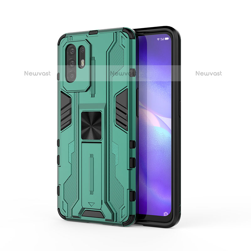 Silicone Matte Finish and Plastic Back Cover Case with Magnetic Stand for Oppo F19 Pro+ Plus 5G