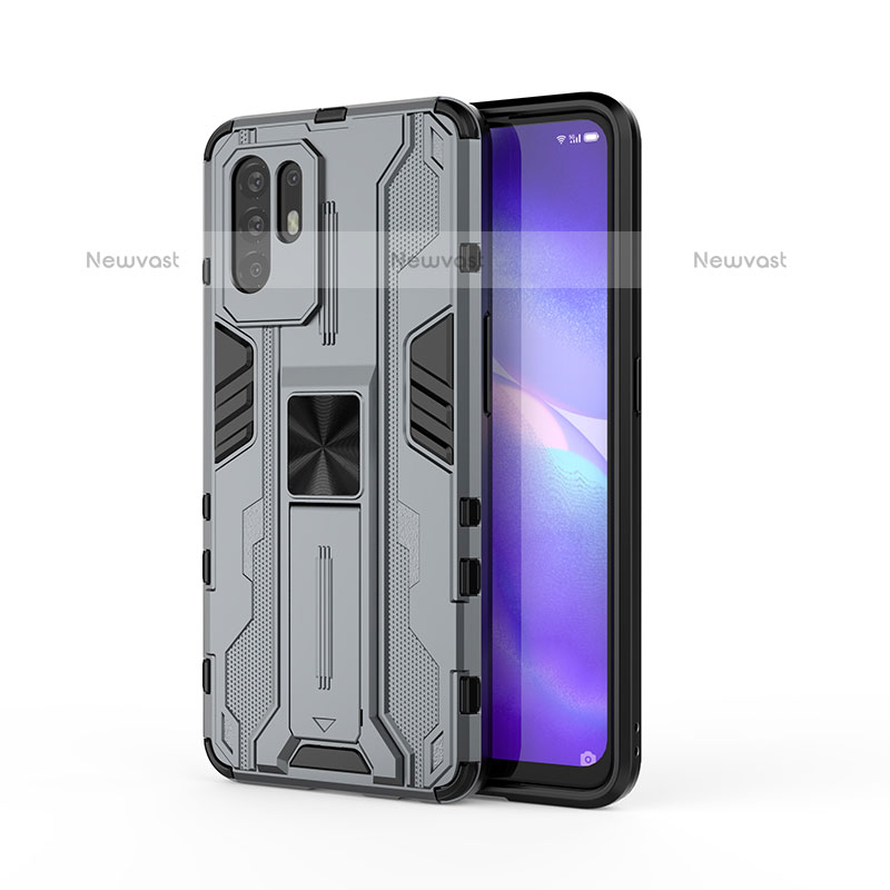 Silicone Matte Finish and Plastic Back Cover Case with Magnetic Stand for Oppo F19 Pro+ Plus 5G