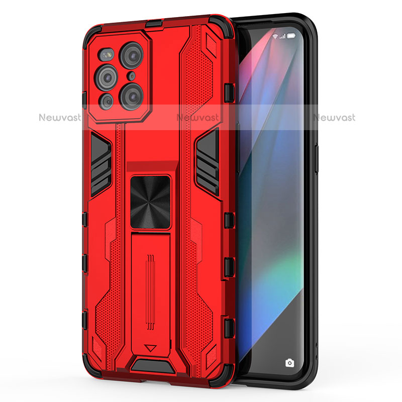 Silicone Matte Finish and Plastic Back Cover Case with Magnetic Stand for Oppo Find X3 Pro 5G