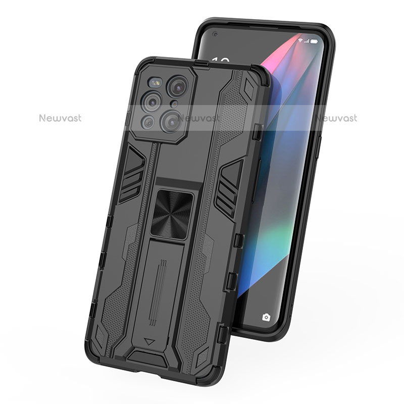 Silicone Matte Finish and Plastic Back Cover Case with Magnetic Stand for Oppo Find X3 Pro 5G