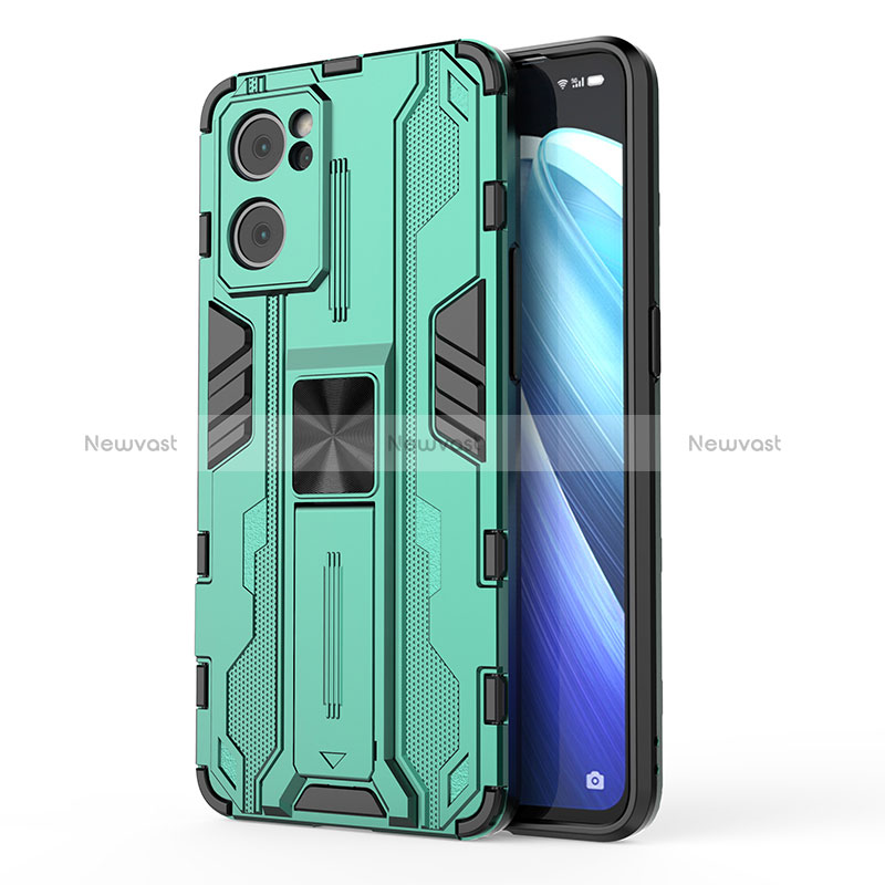 Silicone Matte Finish and Plastic Back Cover Case with Magnetic Stand for Oppo Find X5 Lite 5G