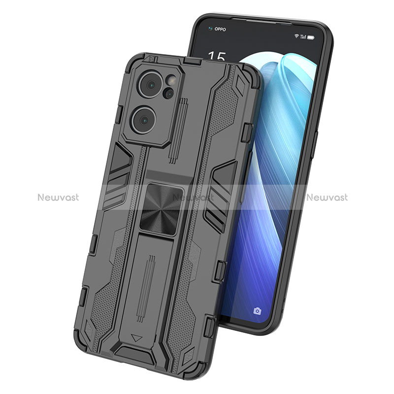 Silicone Matte Finish and Plastic Back Cover Case with Magnetic Stand for Oppo Find X5 Lite 5G